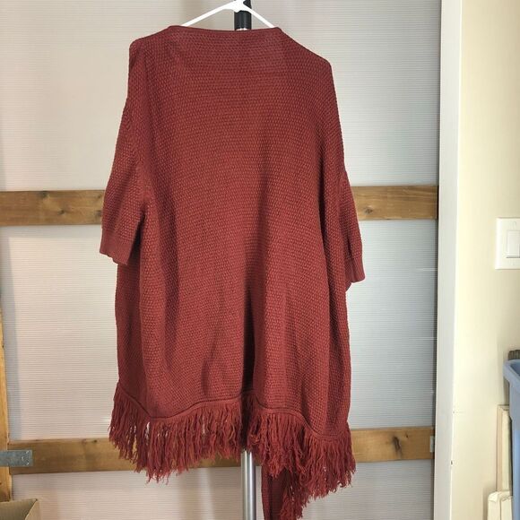 Opening CEREMONY Merino Wool Dark Red‎ Fringe Scarf Short Slv Long Knit Cardigan - Picture 7 of 10